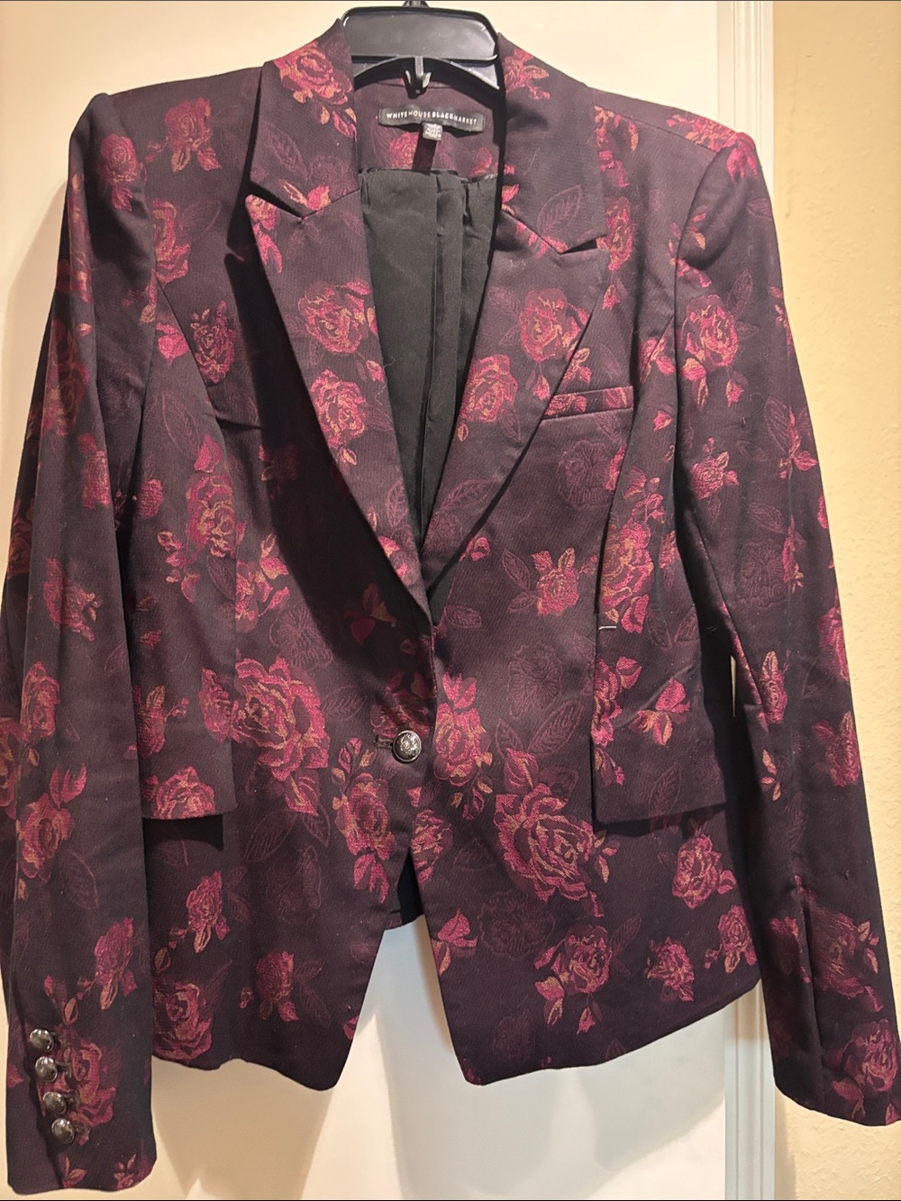 White House Black Market Burgundy Floral Blazer